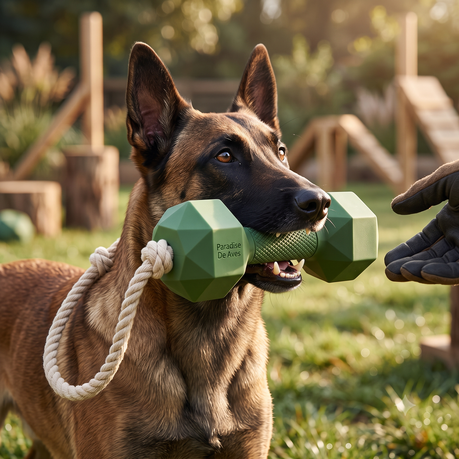 Paradise De Aves Pet Shop Geometric Dumbbell Dog Toy with Tug Rope - Olive Green - Image 4