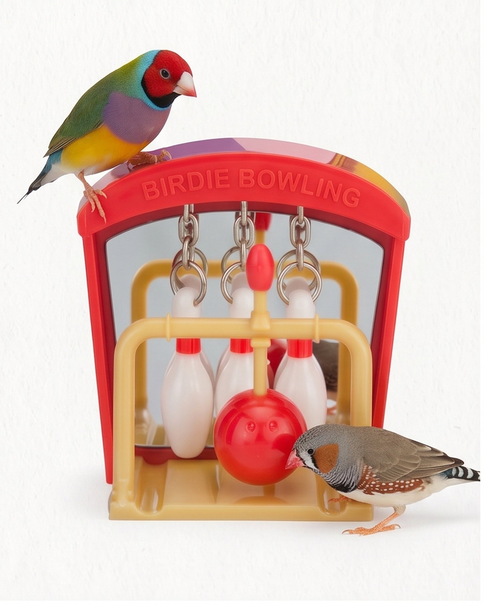 Paradise De Aves Pet Shop Birdie Bowling Cage-Mount Bird Activity Toy - Red - Image 8