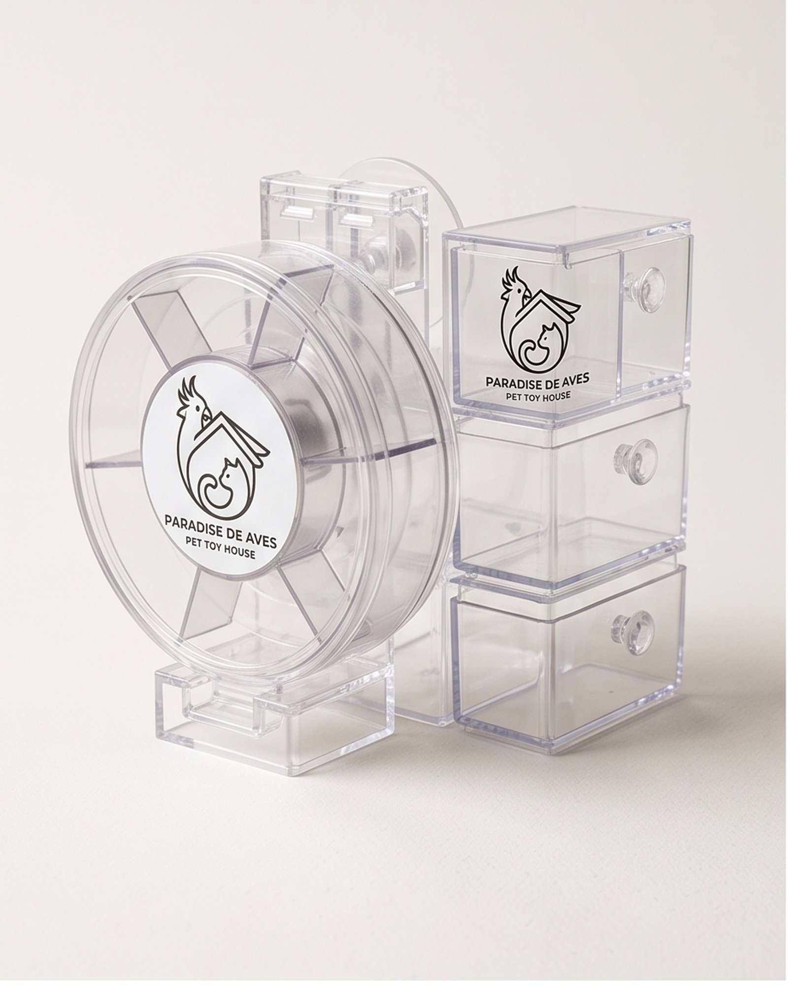 Paradise De Aves Pet Shop Clear Rotating Treat Wheel and Feeder Cup Set - Clear - Image 2