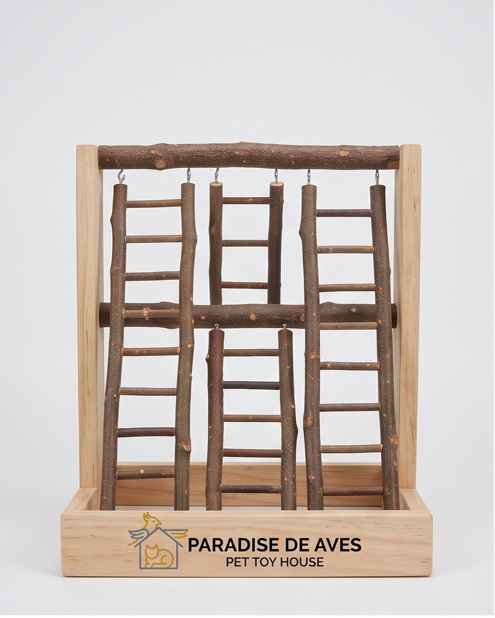 Paradise De Aves Pet Shop Wooden Bird Play Stand with Branch Ladders - Brown