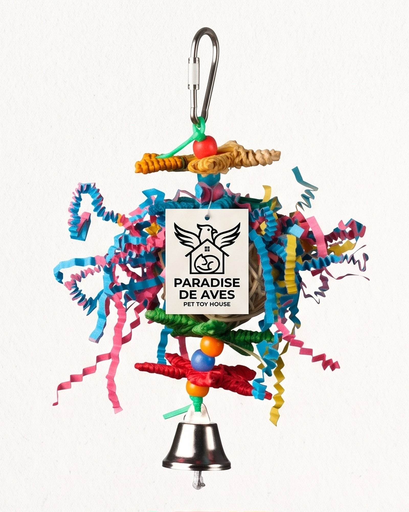 Paradise De Aves Pet Shop Hanging Bird Shredding Toy with Bell - Multicolor