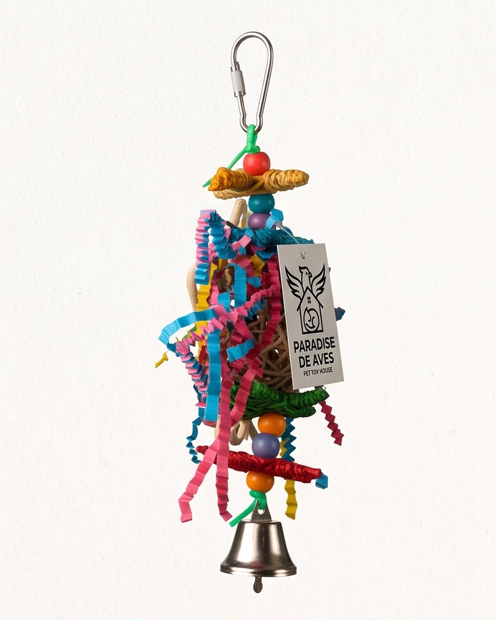 Paradise De Aves Pet Shop Hanging Bird Shredding Toy with Bell - Multicolor - Image 2