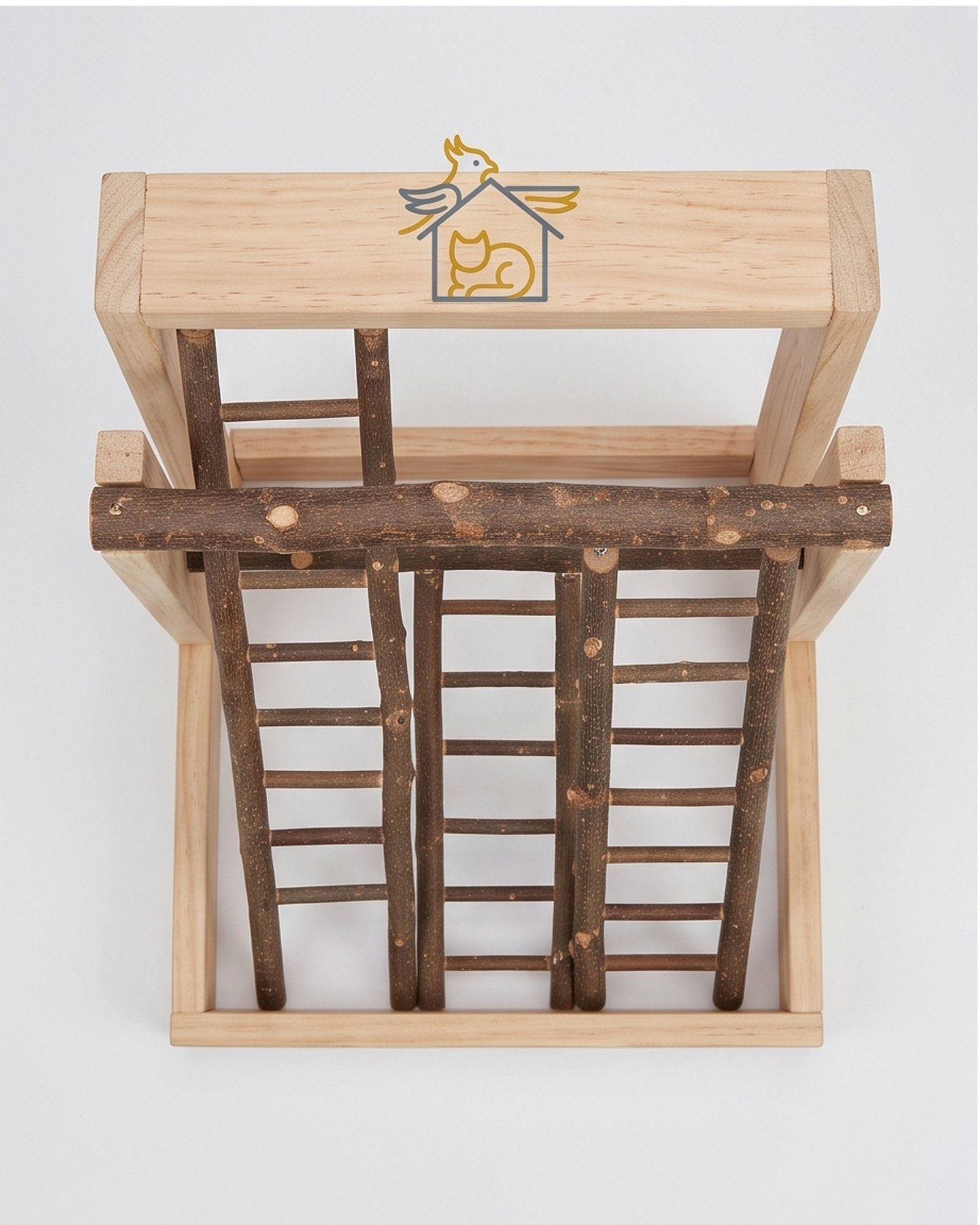 Paradise De Aves Pet Shop Wooden Bird Play Stand with Branch Ladders - Brown - Image 3