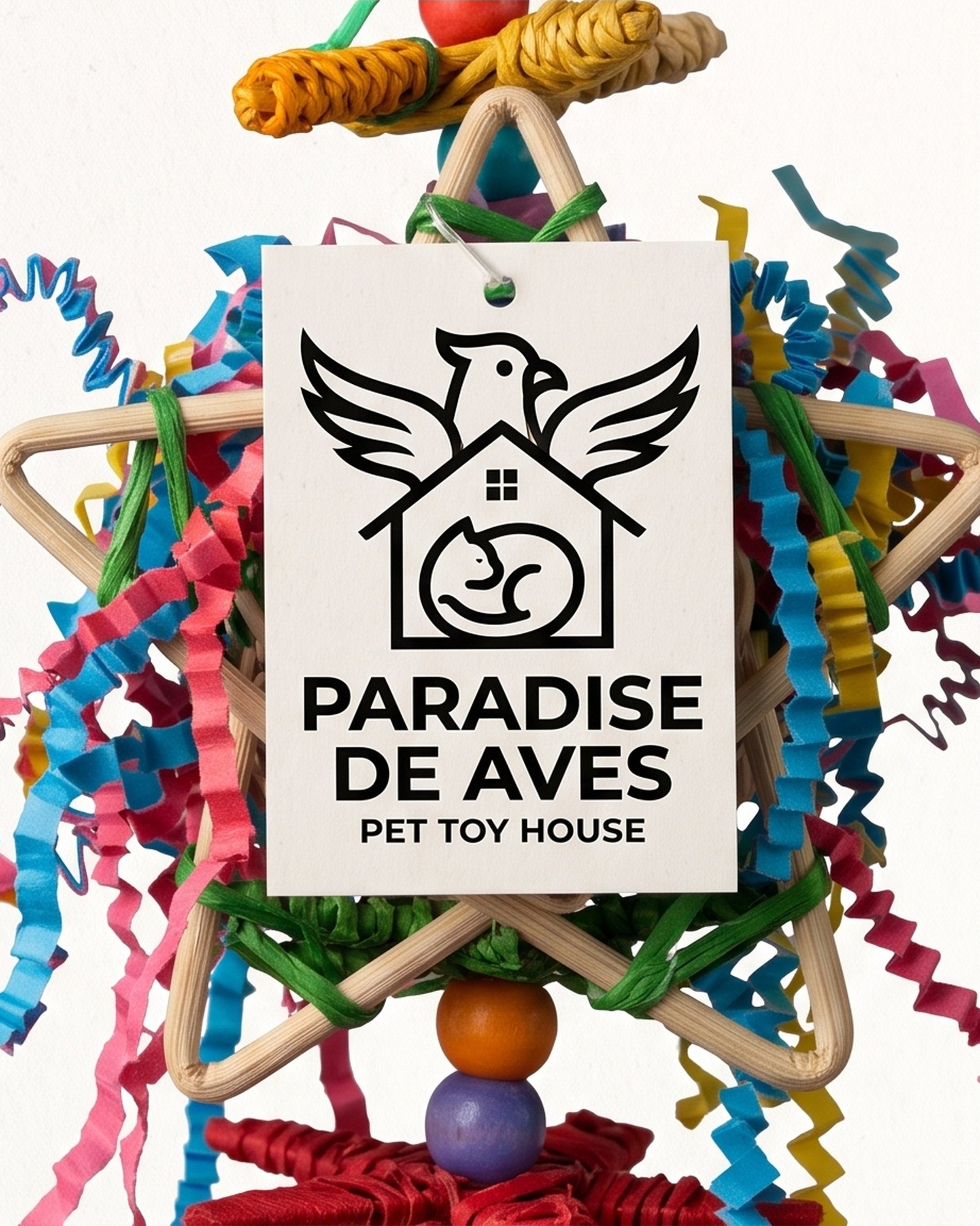 Paradise De Aves Pet Shop Hanging Bird Shredding Toy with Bell - Multicolor - Image 3