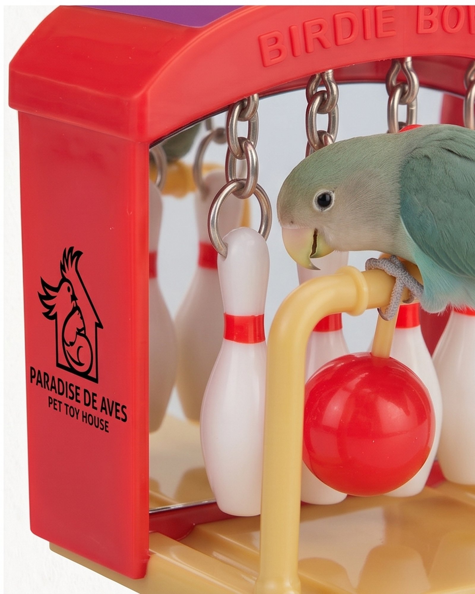 Paradise De Aves Pet Shop Birdie Bowling Cage-Mount Bird Activity Toy - Red - Image 5
