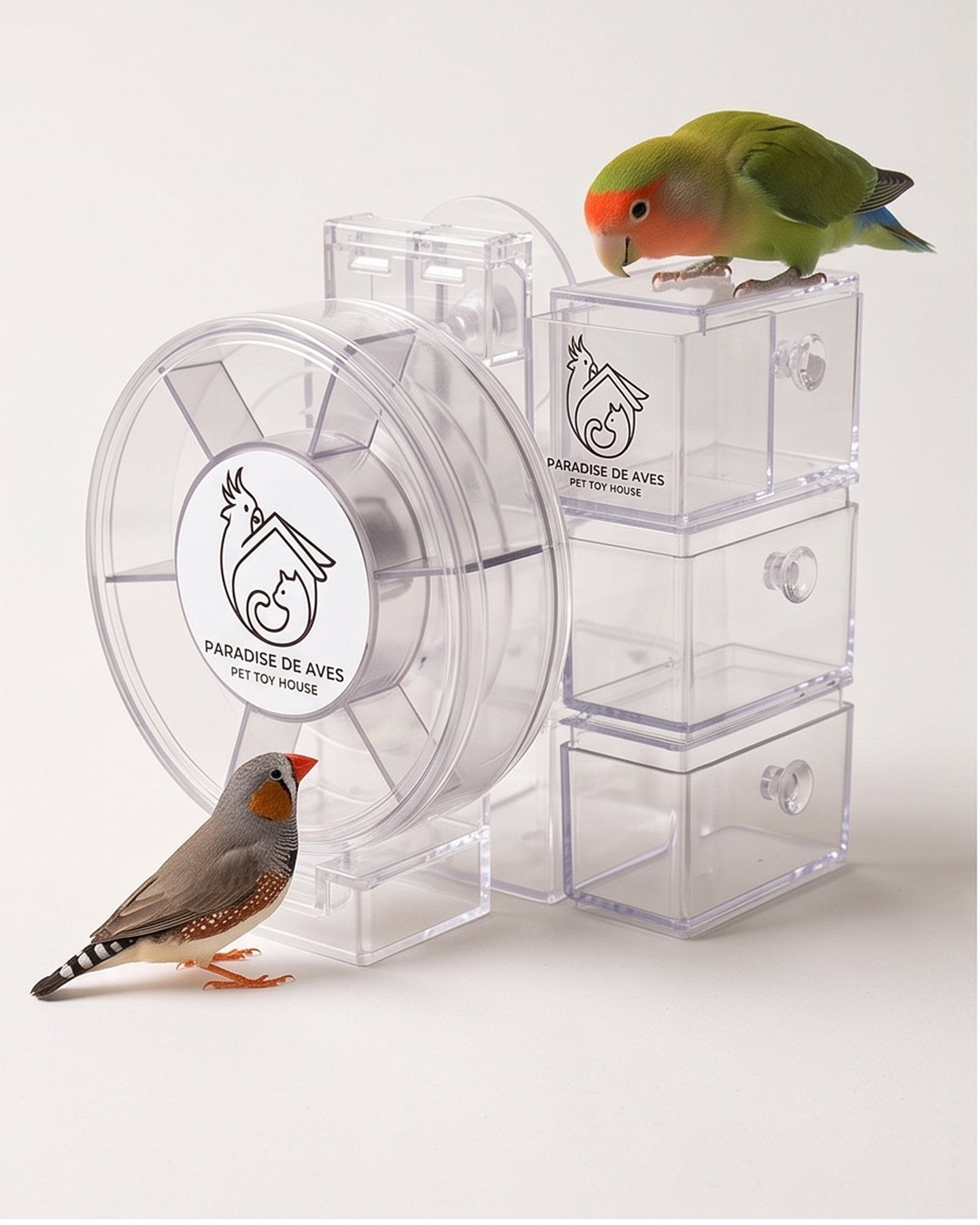 Paradise De Aves Pet Shop Clear Rotating Treat Wheel and Feeder Cup Set - Clear - Image 5