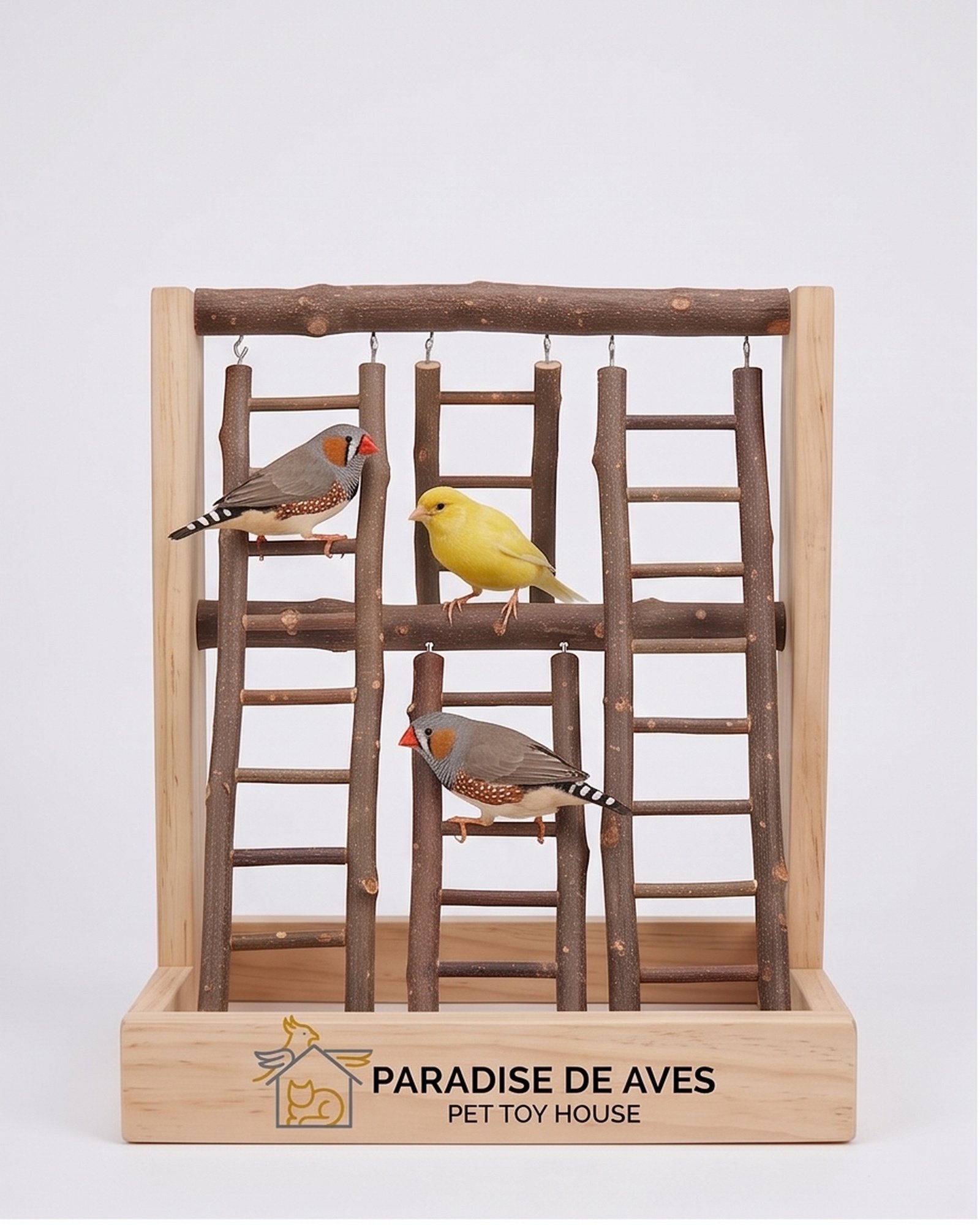 Paradise De Aves Pet Shop Wooden Bird Play Stand with Branch Ladders - Brown - Image 4