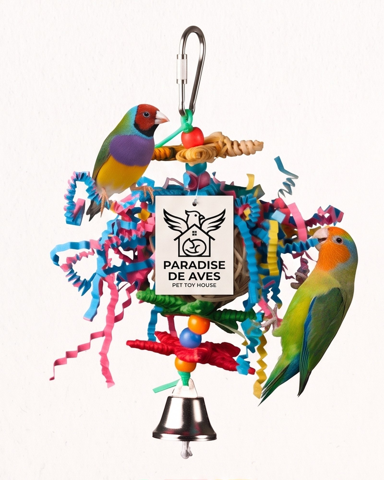 Paradise De Aves Pet Shop Hanging Bird Shredding Toy with Bell - Multicolor - Image 5