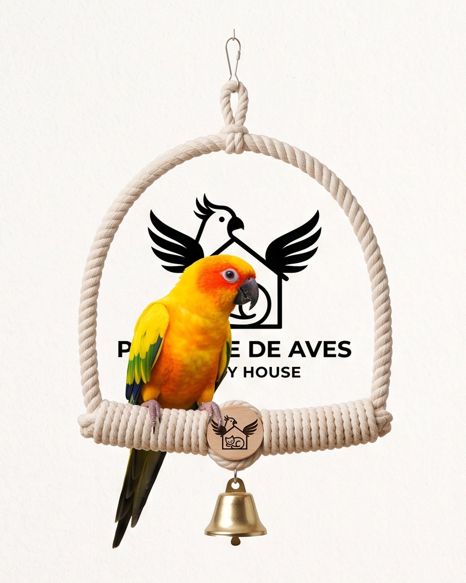 Paradise De Aves Pet Shop Hanging Rope Ring Bird Swing with Bell - Cream - Image 4
