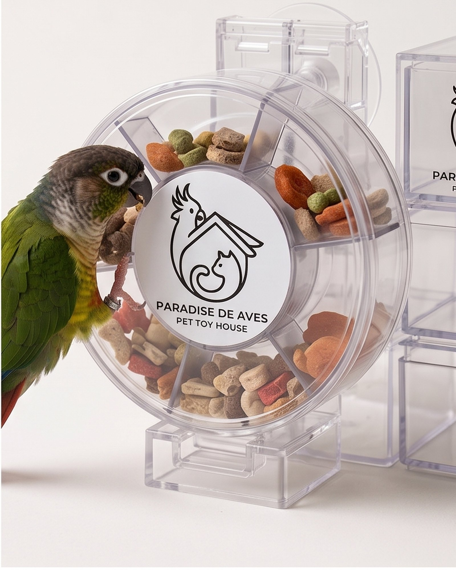 Paradise De Aves Pet Shop Clear Rotating Treat Wheel and Feeder Cup Set - Clear - Image 6