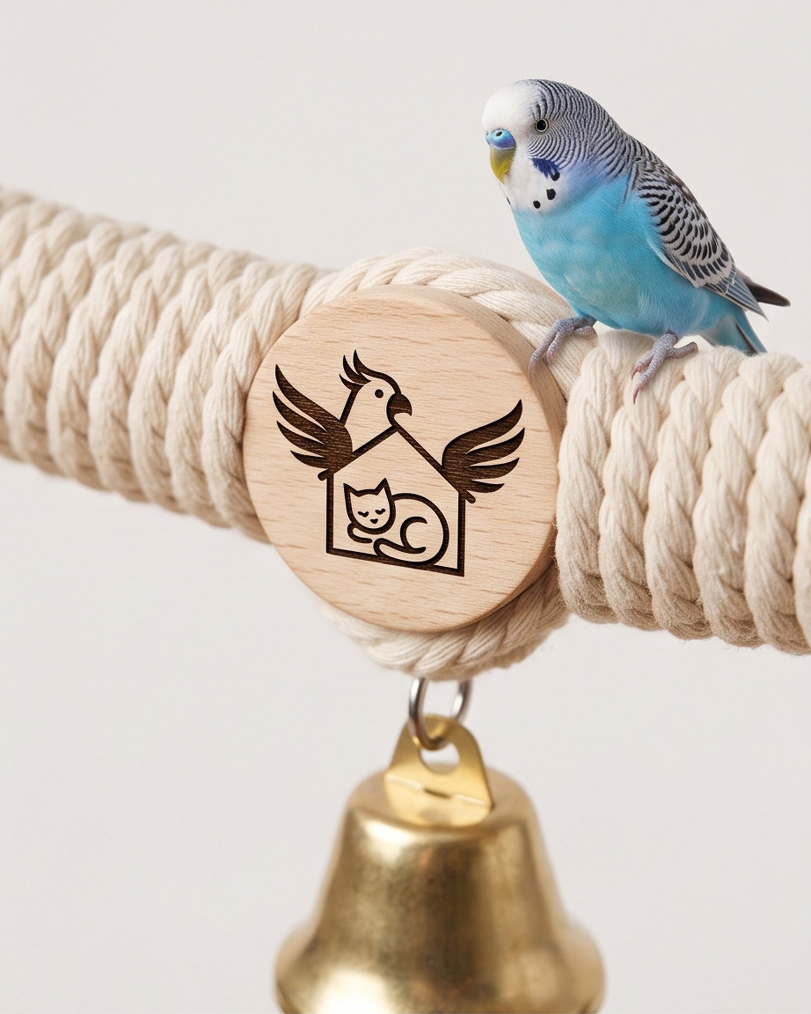 Paradise De Aves Pet Shop Hanging Rope Ring Bird Swing with Bell - Cream - Image 5