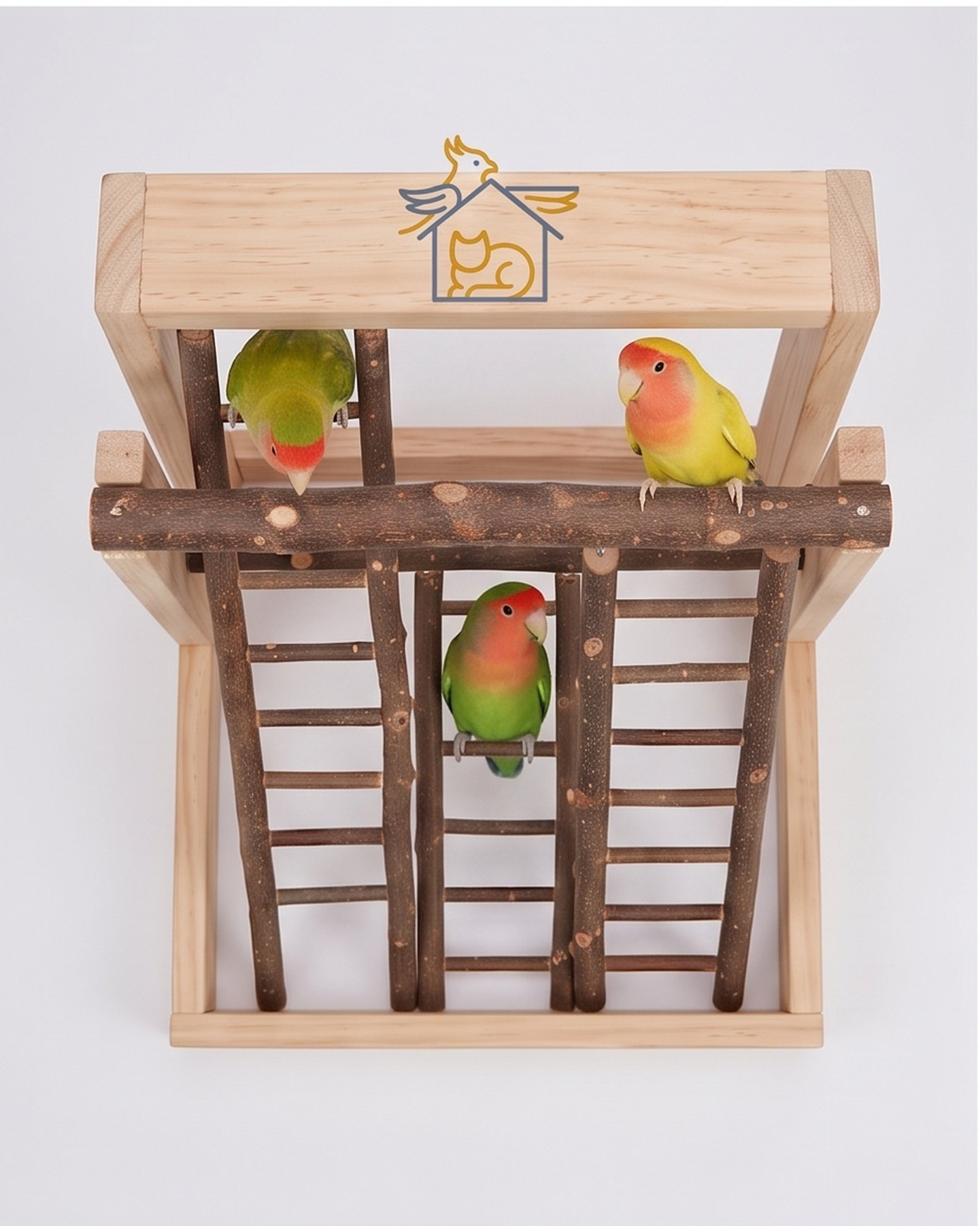 Paradise De Aves Pet Shop Wooden Bird Play Stand with Branch Ladders - Brown - Image 6