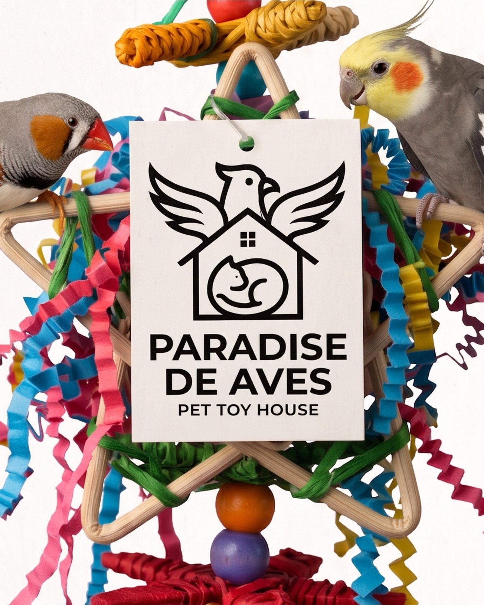 Paradise De Aves Pet Shop Hanging Bird Shredding Toy with Bell - Multicolor - Image 7