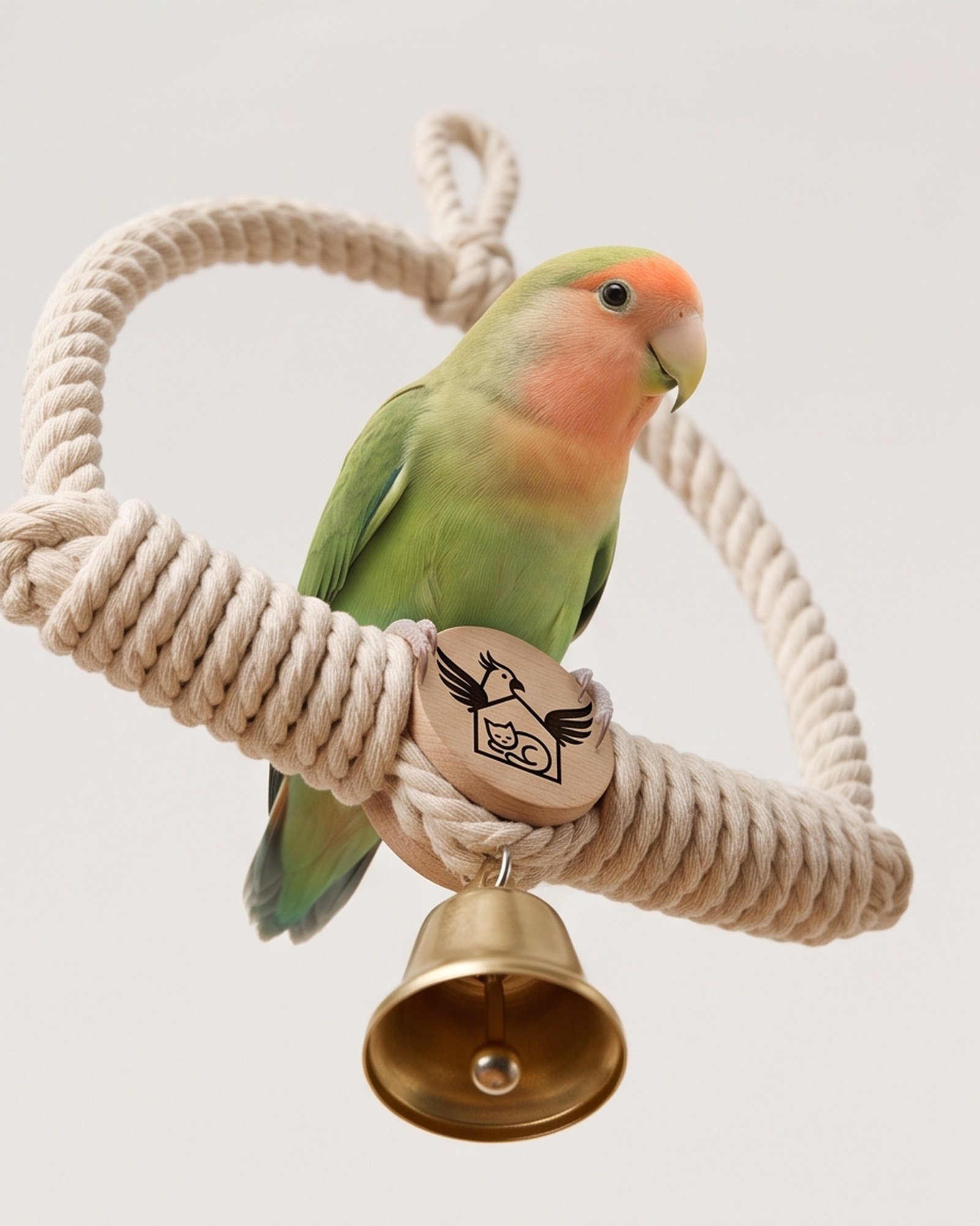Paradise De Aves Pet Shop Hanging Rope Ring Bird Swing with Bell - Cream - Image 6