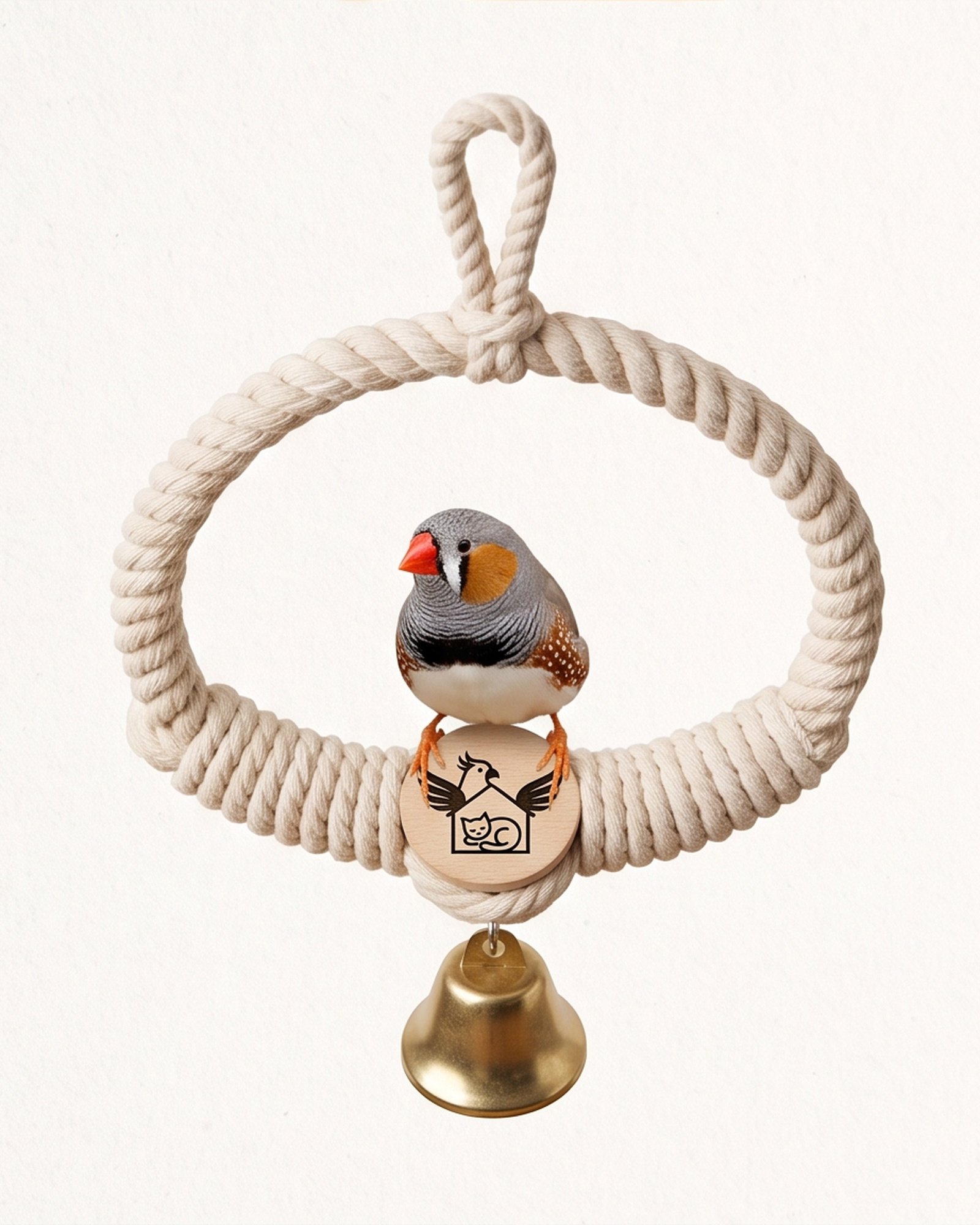 Paradise De Aves Pet Shop Hanging Rope Ring Bird Swing with Bell - Cream - Image 7